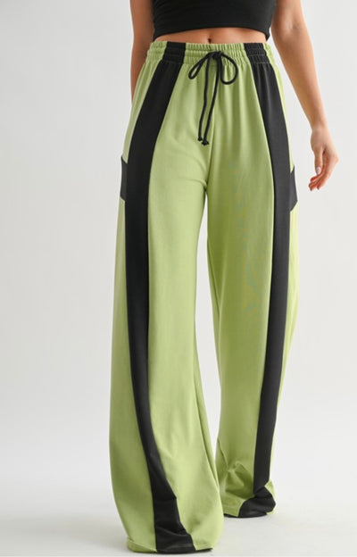 Essential Chic Contrast Pants| Green/Black