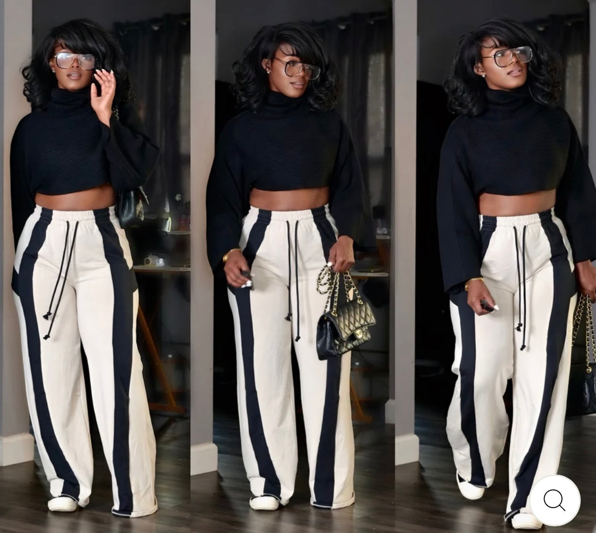 Essential Chic Contrast Pants| Cream/Black
