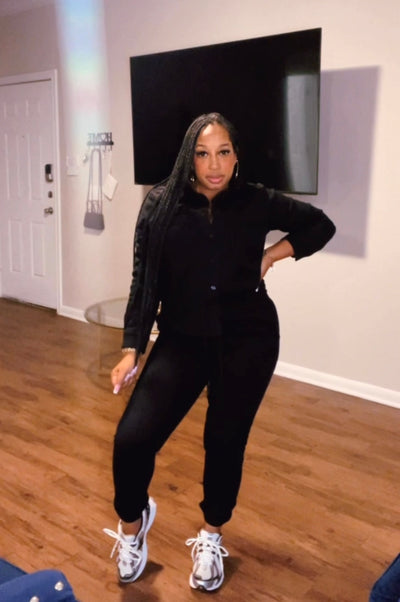 Cozy Button Down Fleece Jogger Set(Black)