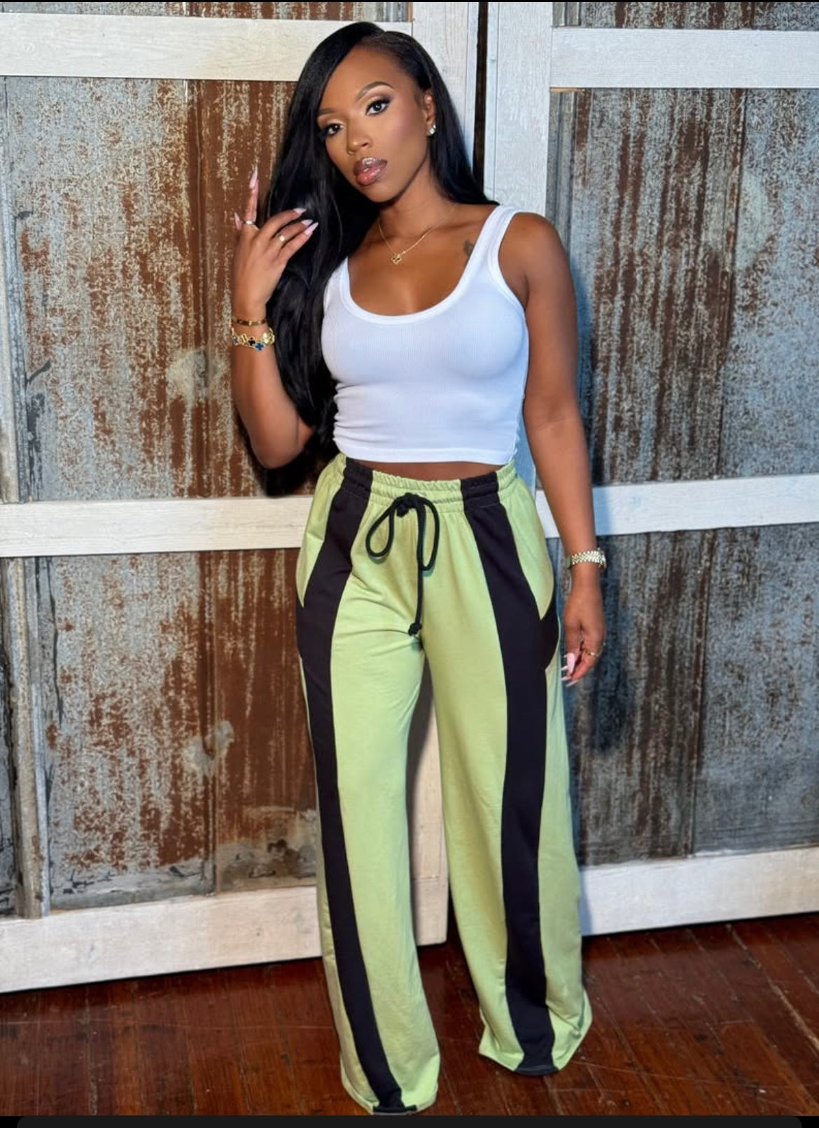 Essential Chic Contrast Pants| Green/Black