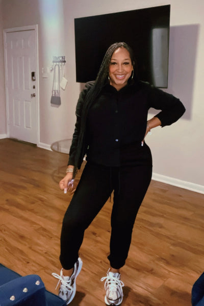 Cozy Button Down Fleece Jogger Set(Black)