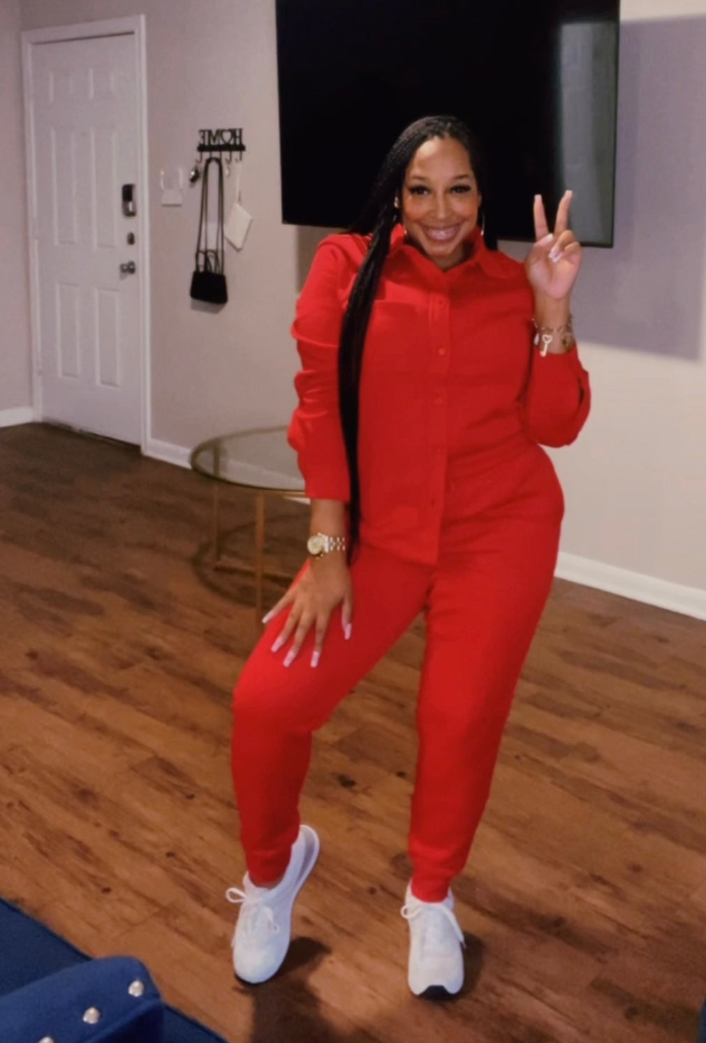 Cozy Button Down Fleece Jogger Set(Red)