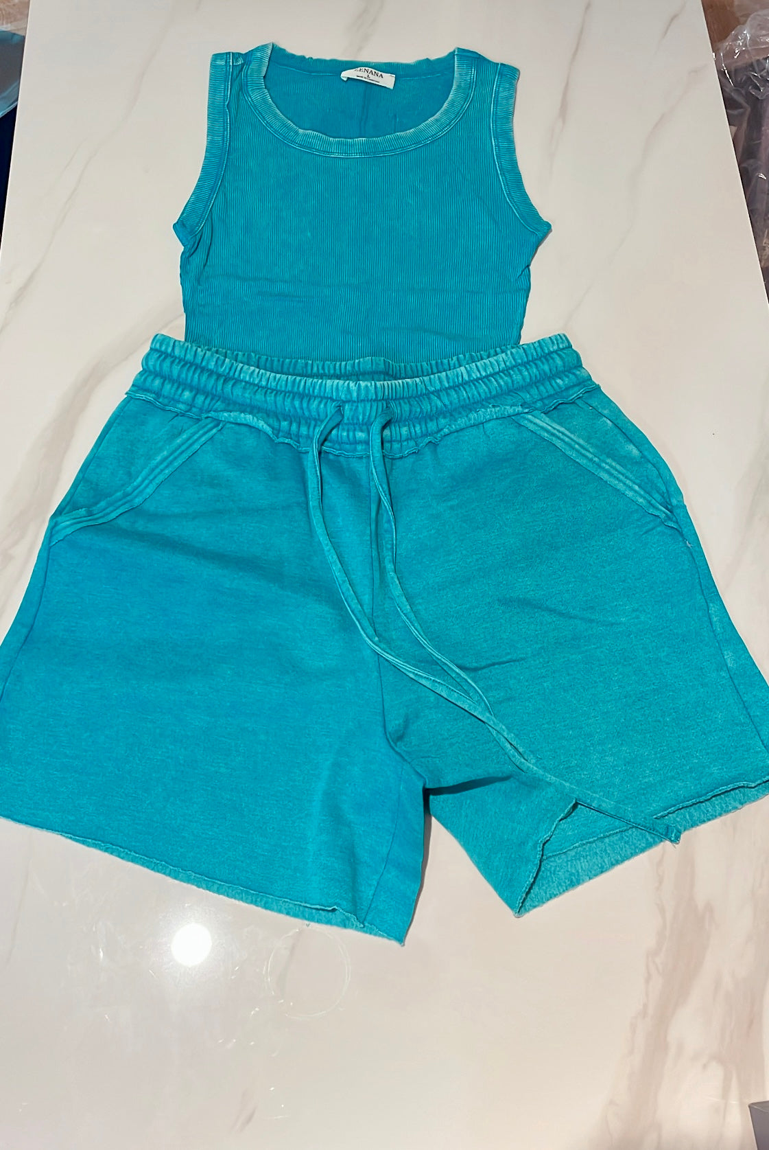 RESTOCK| Essential Acid Wash Short Set (Teal)