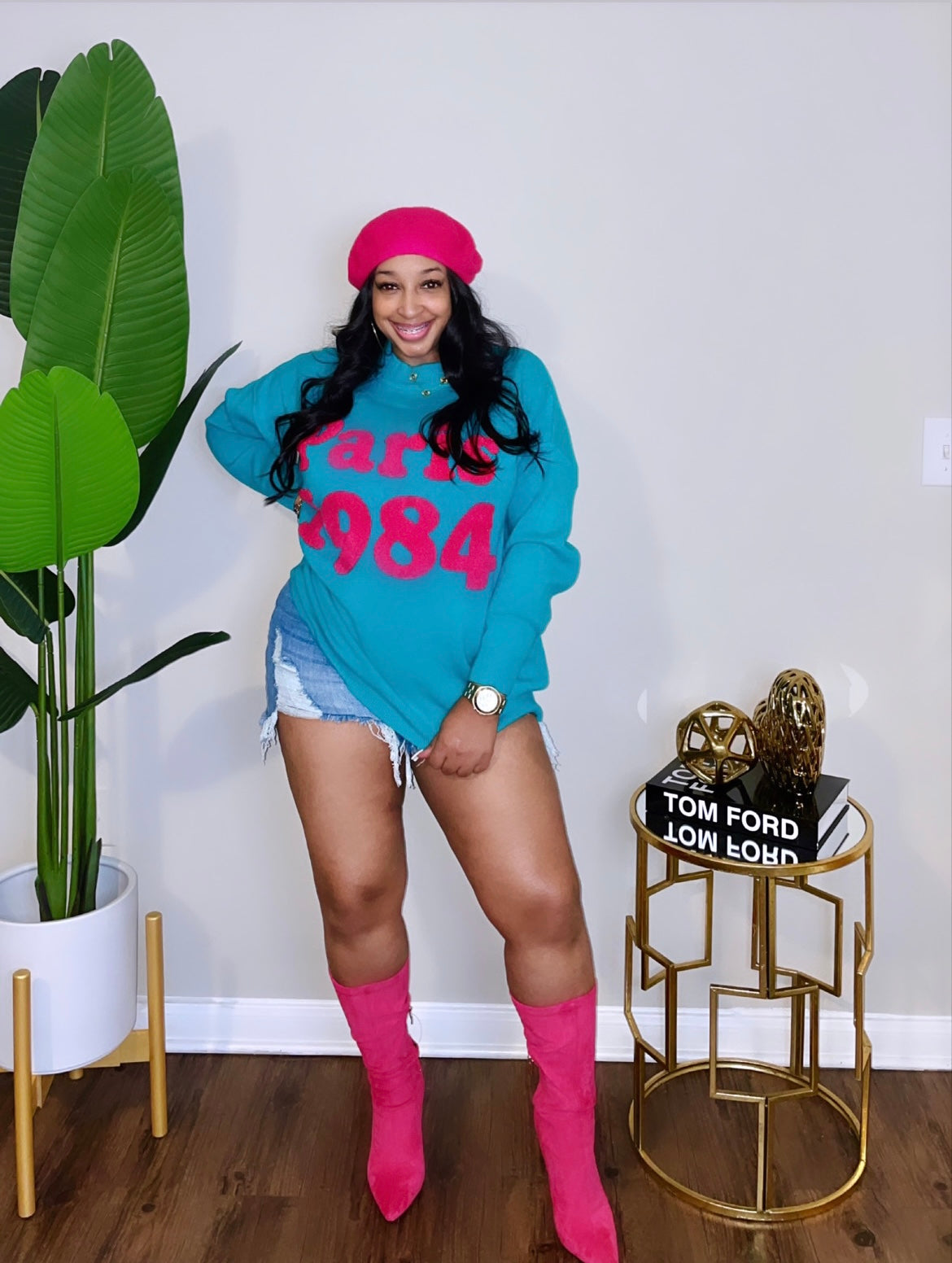Paris Sweater -Teal/Pink