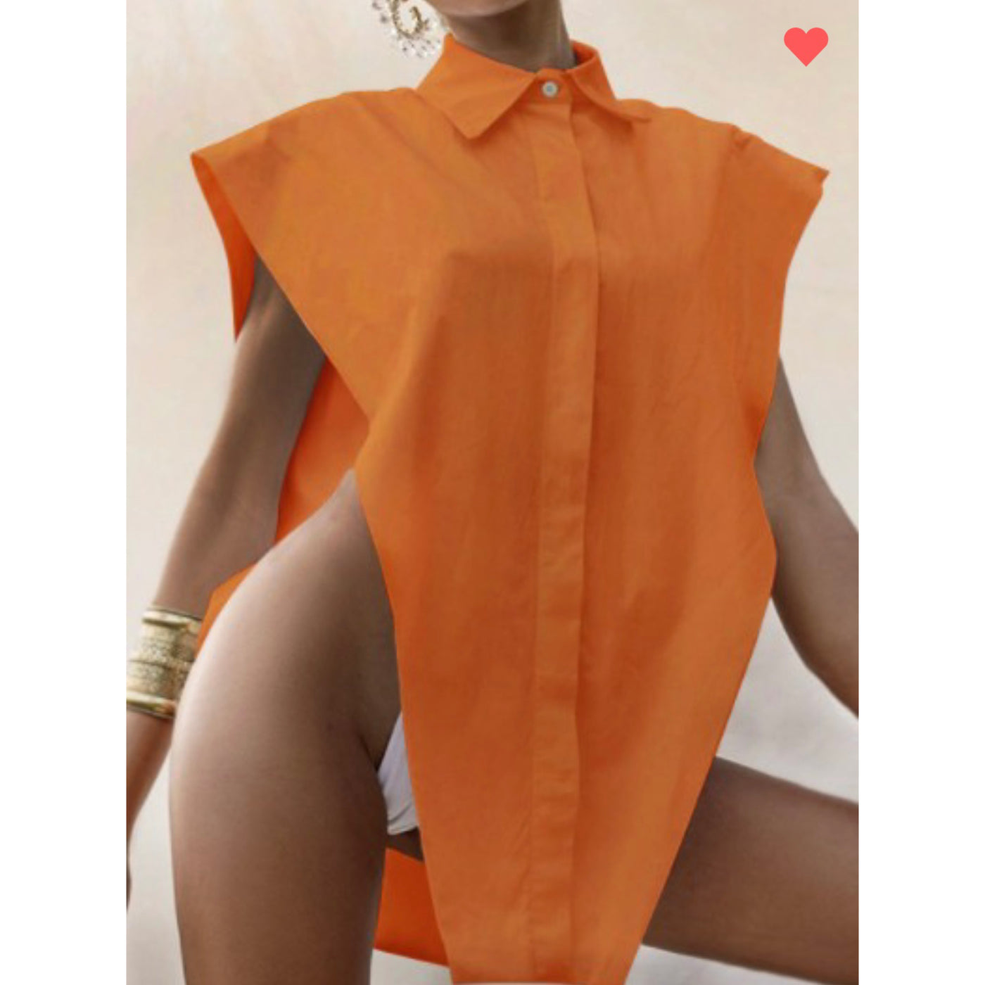 V Cut Button Up w/bodysuit (Orange)