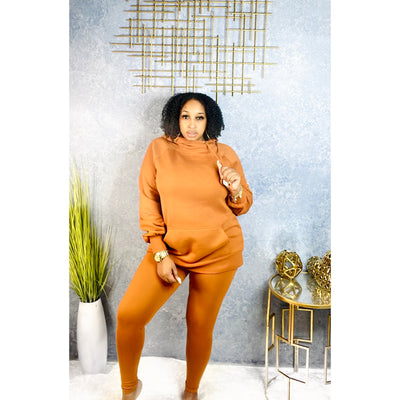 Side Tie Hoodie Leggings Set (Almond)