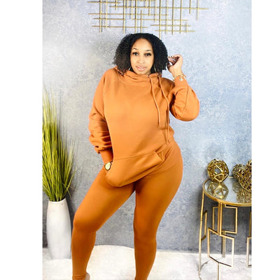 Side Tie Hoodie Leggings Set (Almond)