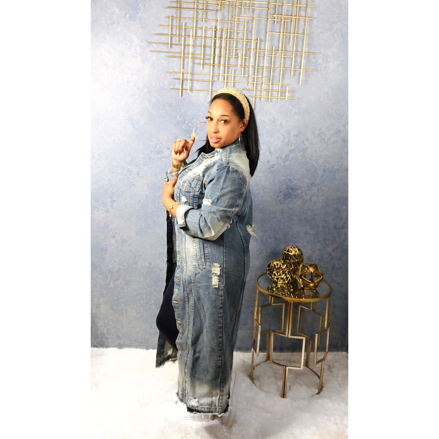 Denim Distressed Ankle Length Jacket(PLUS SIZE)